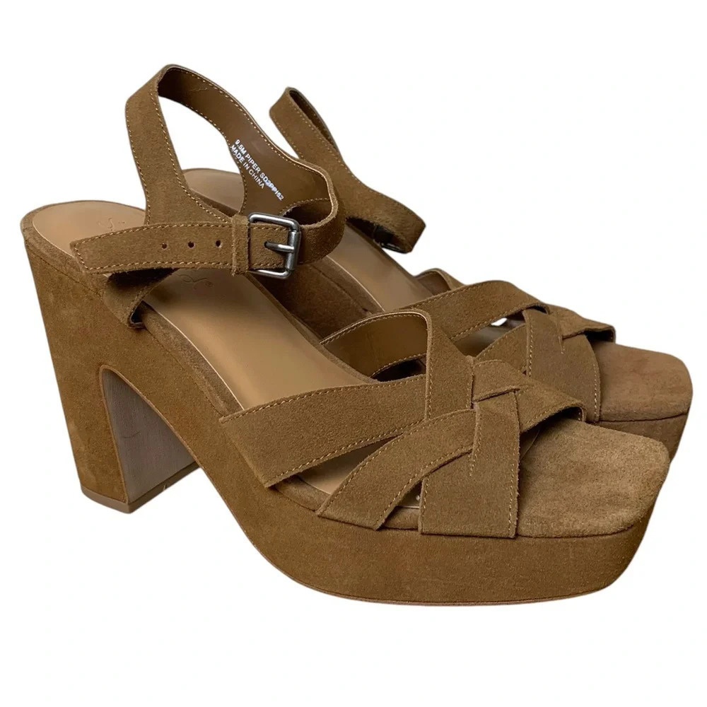 Splendid Piper Platform Slingback Chunky Sandals Brown Suede Block Heel Size 9.5